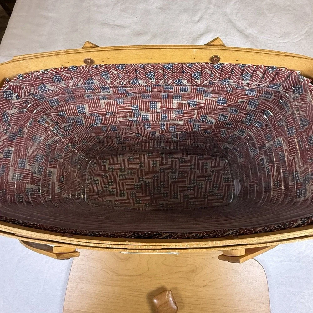 Longaberger 1998 25th Anniversary Flag Basket Lid Liner Tie-On Protector Set